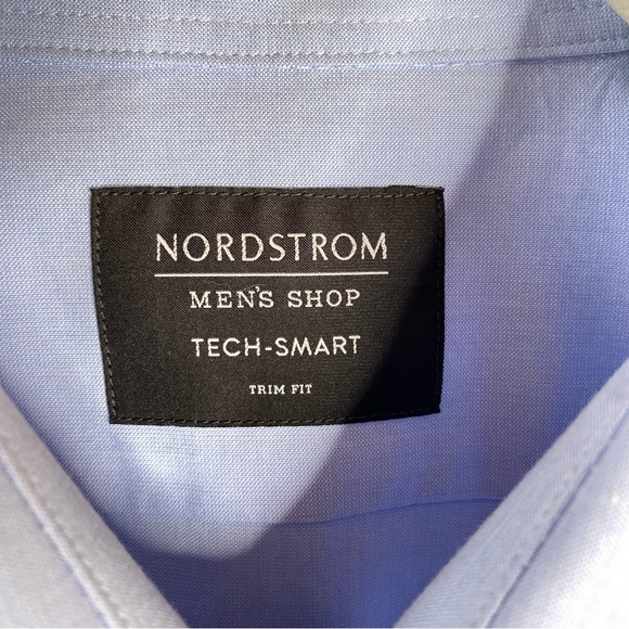 Nordstrom Mens Tech-Smart Button-Up Dress Shirt Sz 15.5 32-33 Blue Long Sleeve - Picture 3 of 9